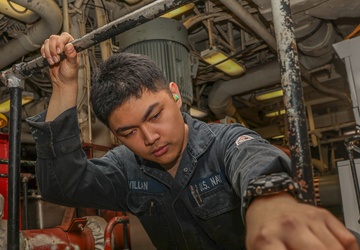 USS Iwo Jima Sailors conduct standard Boiler Room Procedures