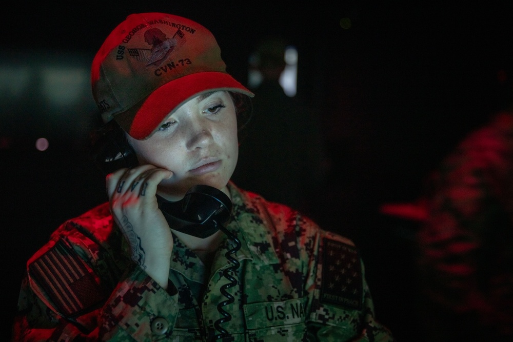 George Washington Sailors Simulate SHip Maneuvers