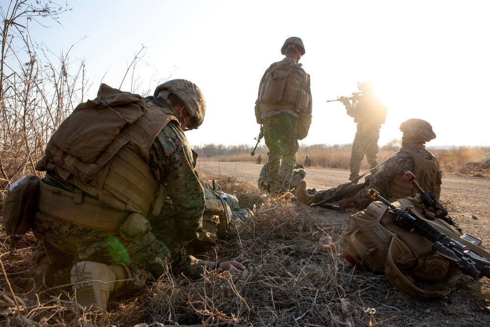 U.S. Marines and Sailors conduct patrol training in South Korea