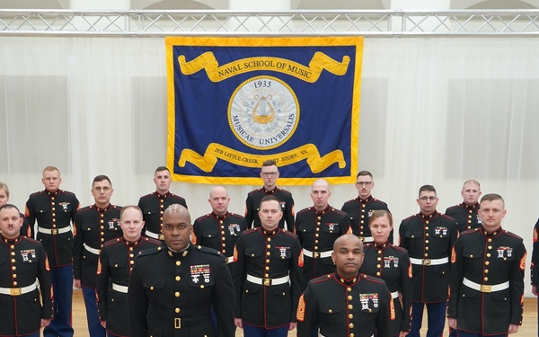 The Naval School of Music Marine Corps Detachment in their rehearsal space.