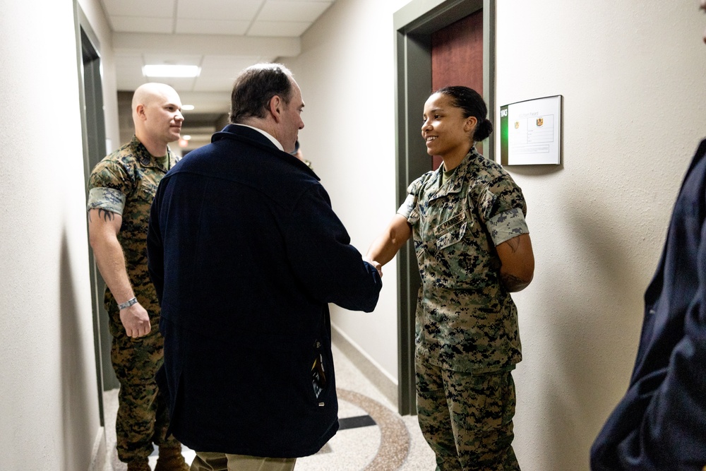 The Secretary of the Navy tours barracks facilities at II MEF