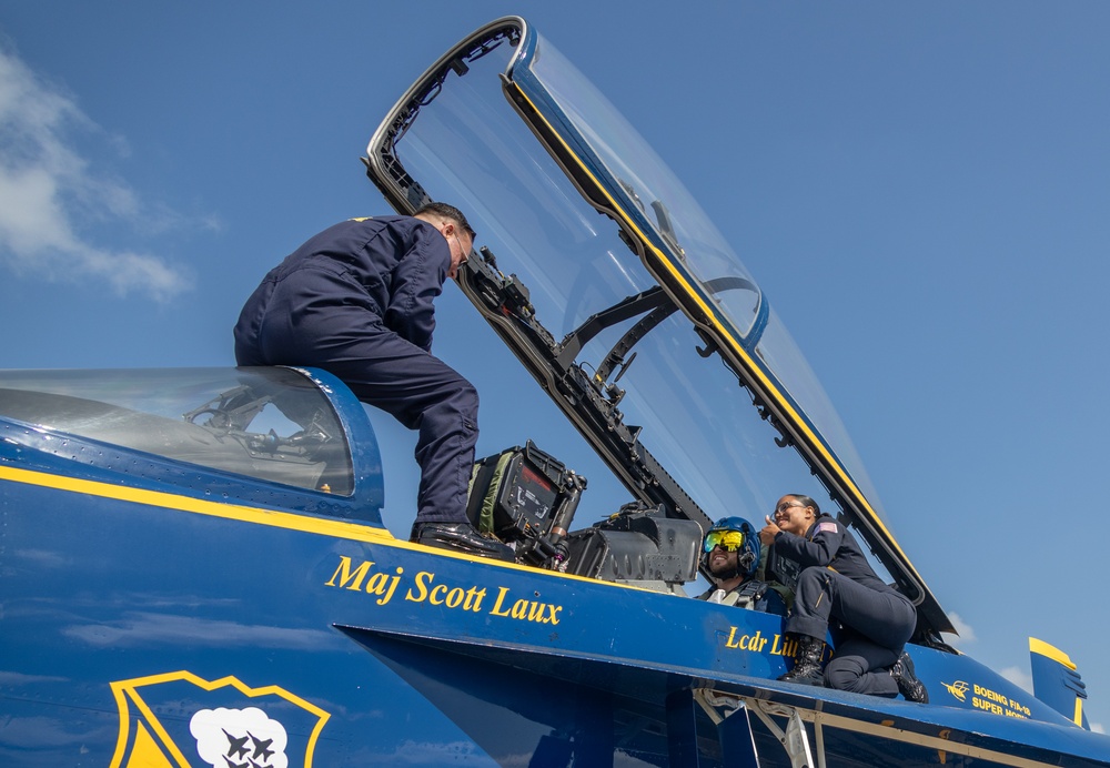 Local hero and media take flight with the Blue Angels