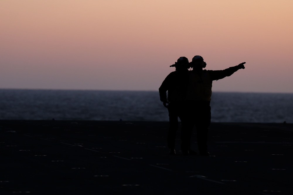 USS Iwo Jima Air Department Conducts Evening Flight Operations With VMA 223