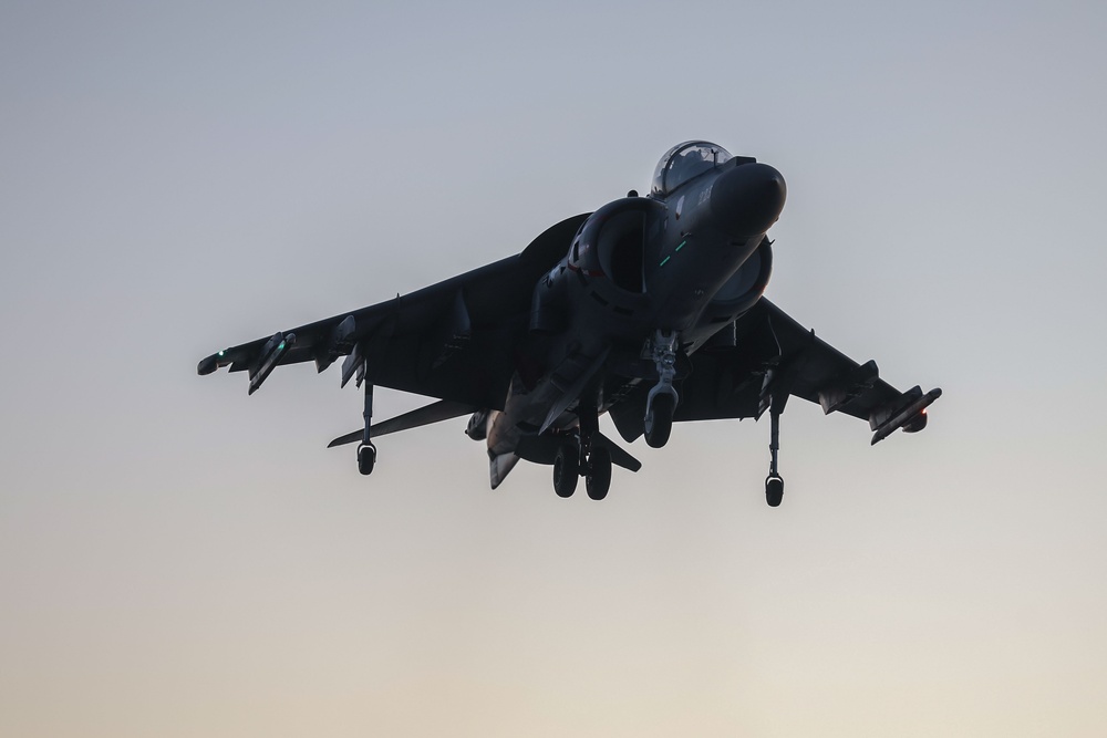 USS Iwo Jima Air Department Conducts Evening Flight Operations With VMA 223
