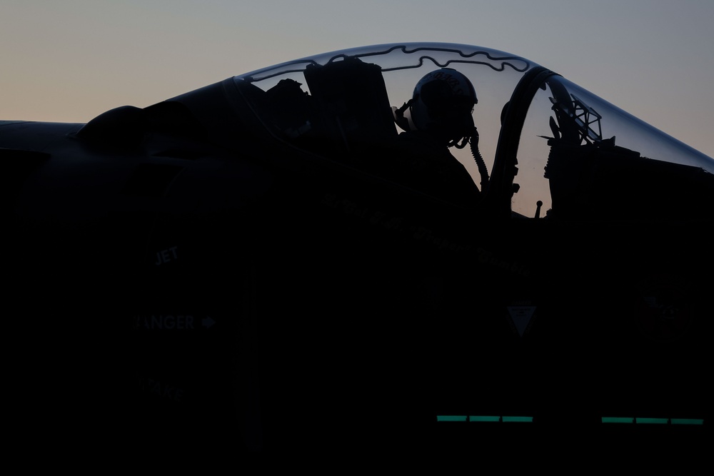 USS Iwo Jima Air Department Conducts Evening Flight Operations With VMA 223