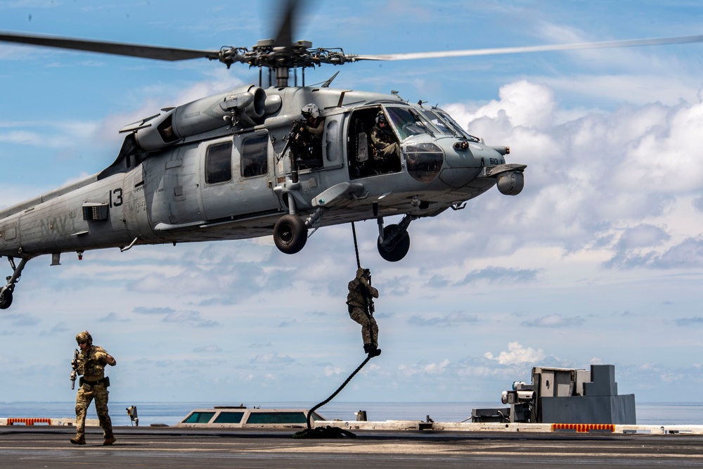 USS Carl Vinson (CVN 70) Conducts Fast Rope Training