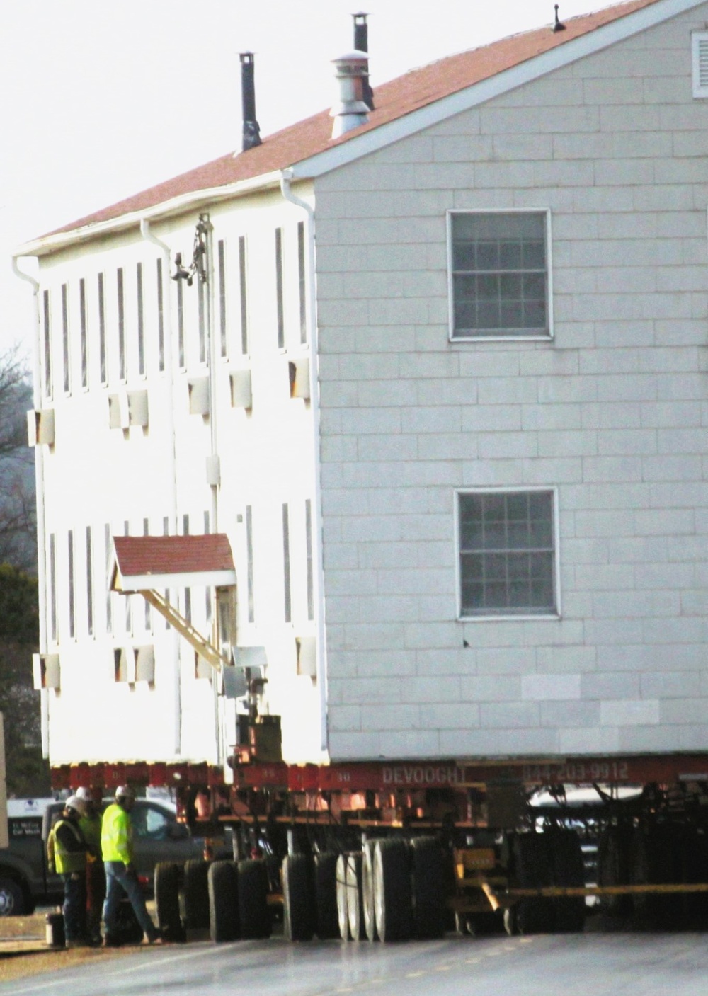 Contractors successfully move third of five World War II-era barracks at Fort McCoy