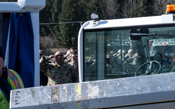 Military members provide honors for guardian flight in Kodiak, Alaska