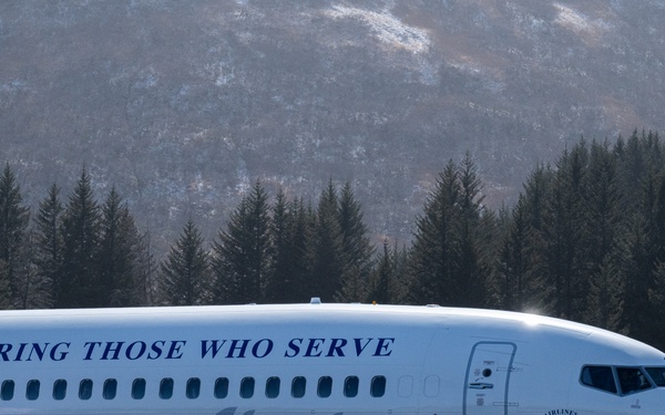 Military members provide honors for guardian flight in Kodiak, Alaska