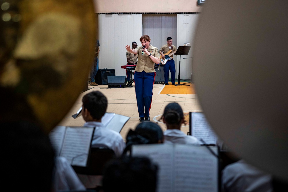 Marine Forces Reserve band performs for high school students in Panama