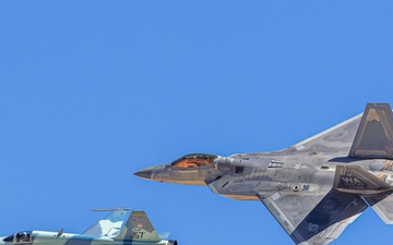 F-22 Raptor and F-5 Tiger II Fly Together in Heritage Flight at Aviation Nation 2025