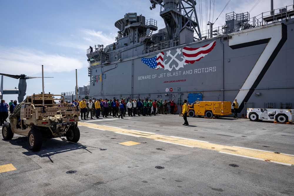 USS Iwo Jima conducts a FOD walkdown underway