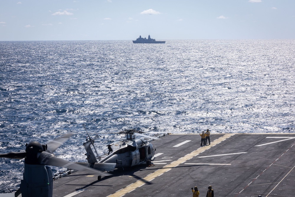 USS Iwo Jima conducts a FOD walkdown underway