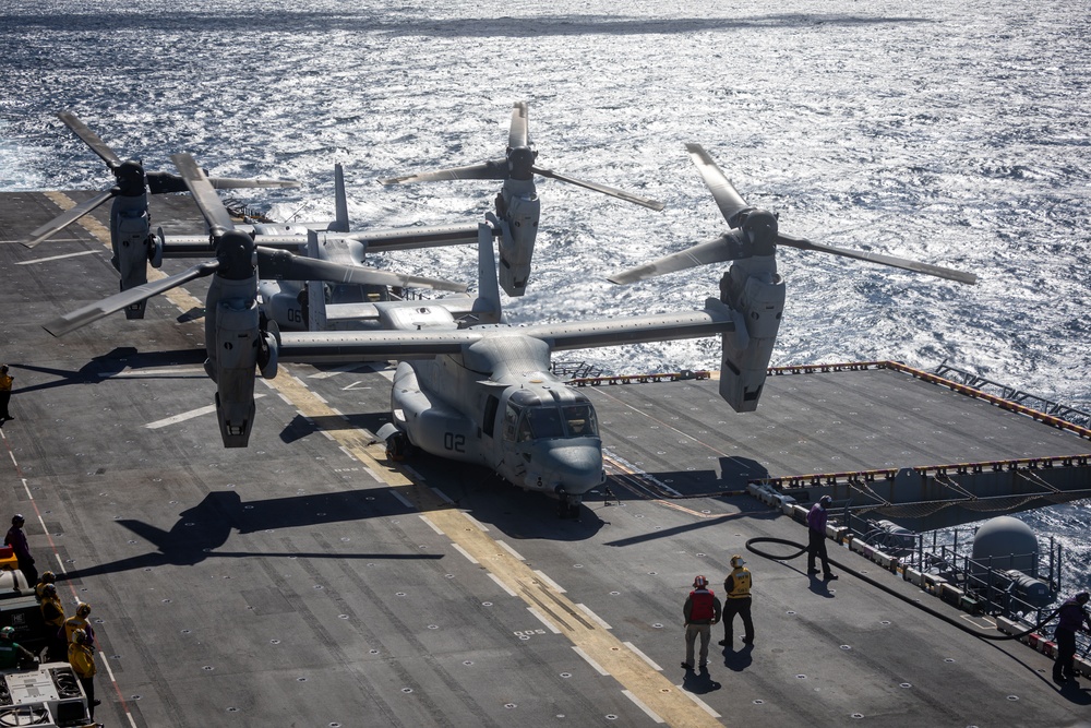 USS Iwo Jima conducts a FOD walkdown underway
