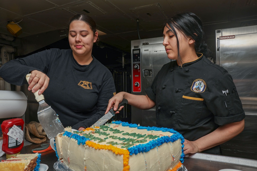 Iwo Jima Bake Shop Sailors Cut Cake For Crew
