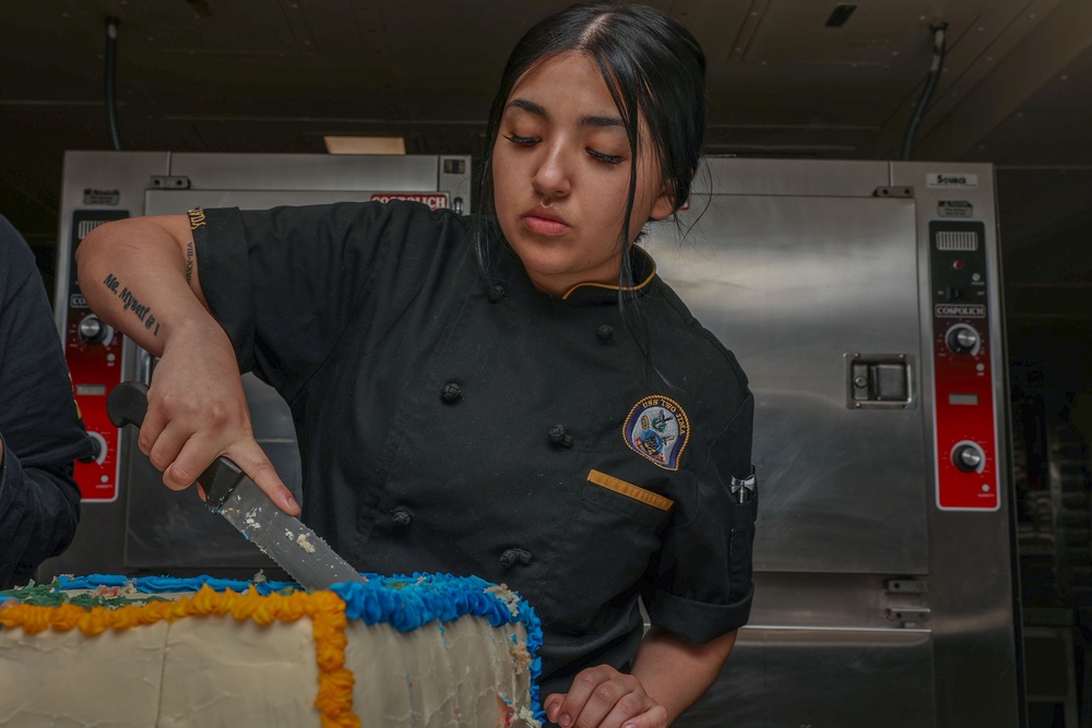 Iwo Jima Bake Shop Sailors Cut Cake For Crew