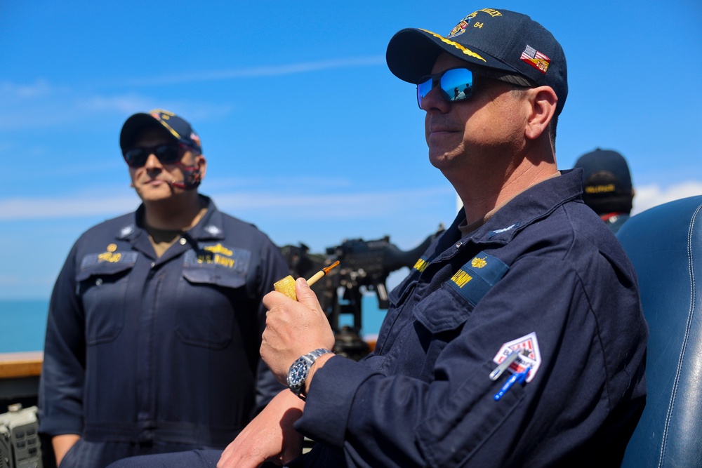 The USS Bulkeley DDG 84 conduct underway evolutions in the Bay of Cadiz territorial waters of Spain.