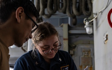 USS Gerald R. Ford (CVN 78) Sailors Conduct Routine Maintenance on the Fantail