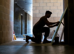1st MLG Marines, ACB-1 Seabees conduct drywall repairs