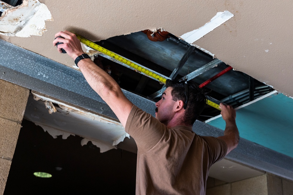 1st MLG Marines, ACB-1 Seabees conduct drywall repairs