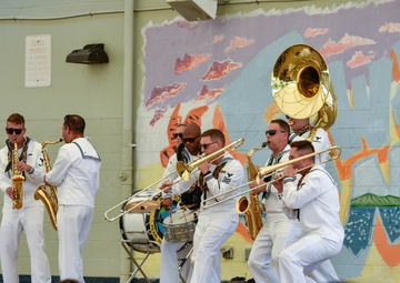The Brass Band of the US Pacific Fleet Band performs at Ewa Makai Middle School