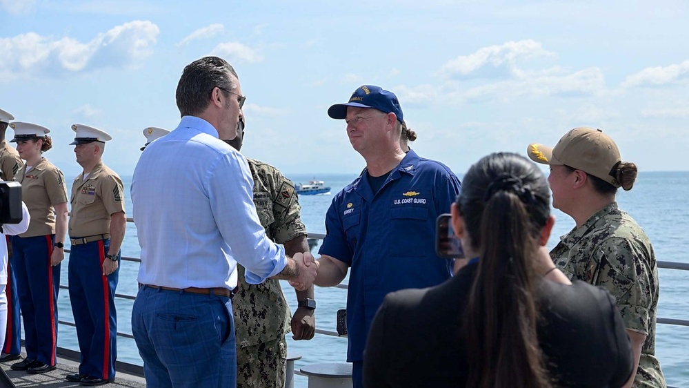 Secretary of Defense Pete Hegseth visits USS Chosin and USCGC Kimball members in Panama City, Panama