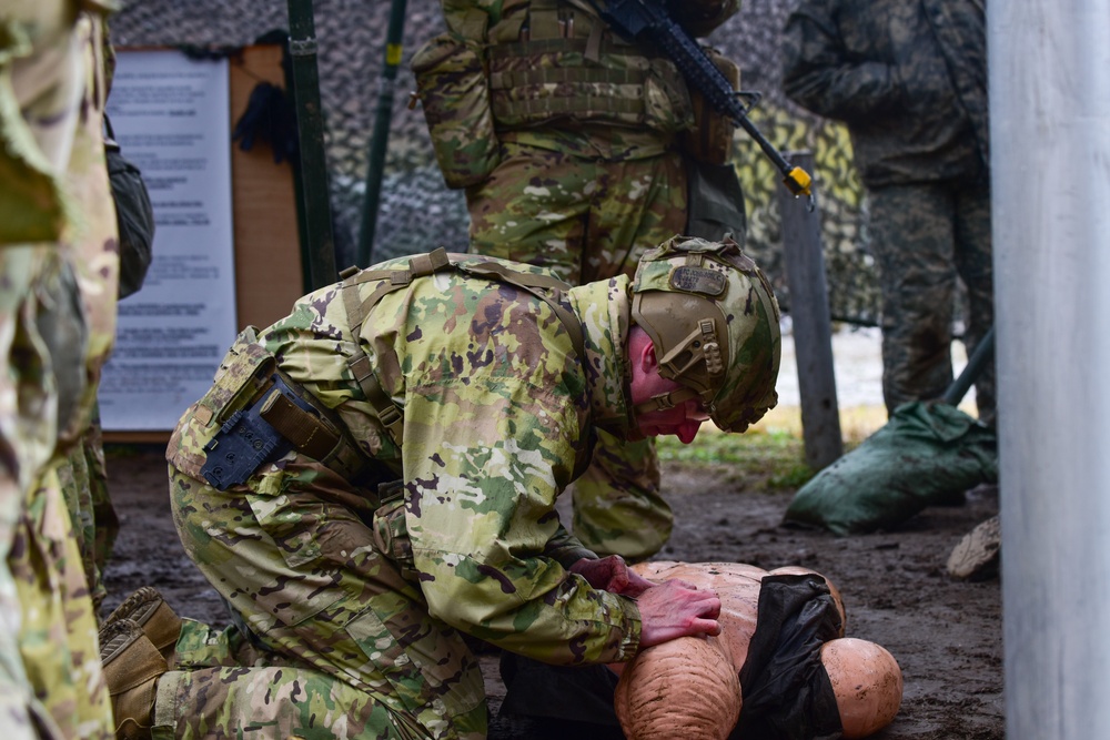 U.S. Army and Republic of Korea soldiers compete in Expert Soldier, Infantry and Field Medical Badge training.