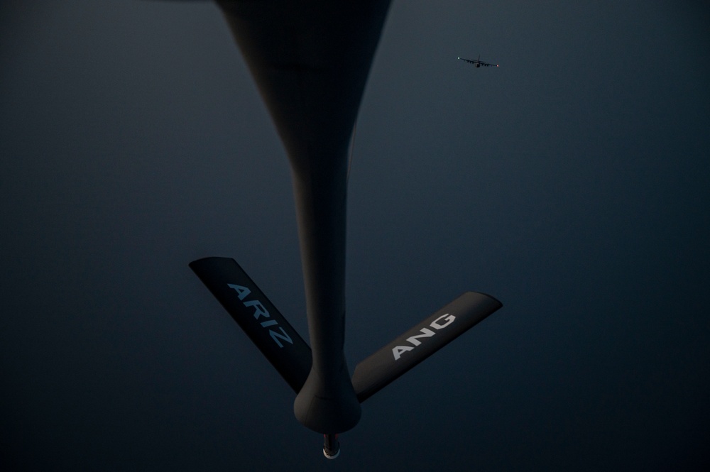 U.S. AC-130J Ghostrider refueled by KC-135 Stratotanker