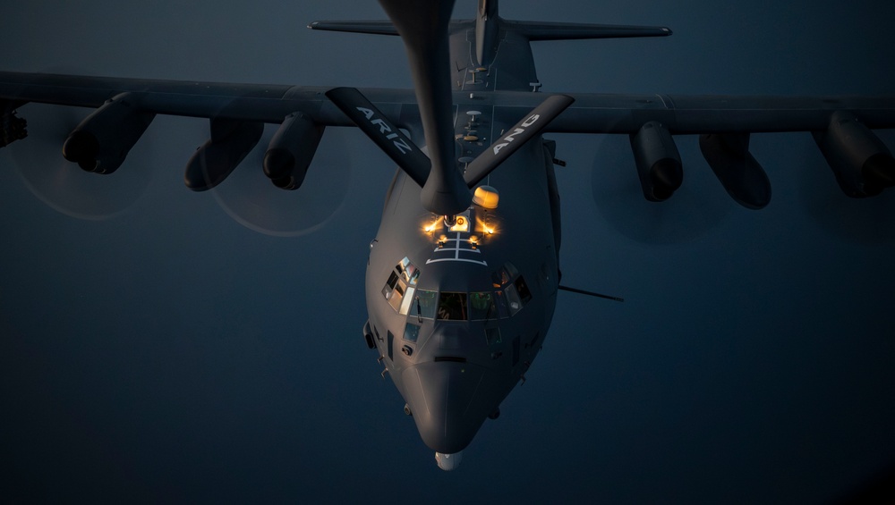 U.S. AC-130J Ghostrider refueled by KC-135 Stratotanker