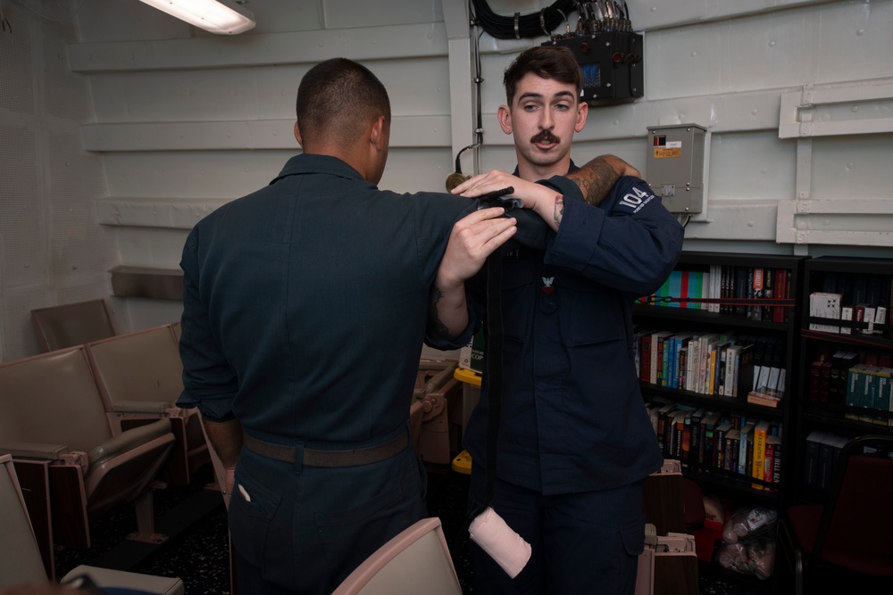 USS Sterett conducts operations in the U.S. Central Command area of responsibility as part of the Carl Vinson Carrier Strike Group