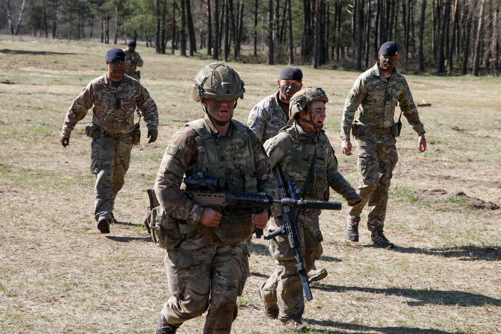 U.S. Army Soldiers Run Bayonet Lanes During British Army Leader Development Programme