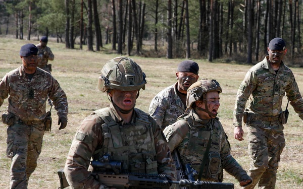 U.S. Army Soldiers Run Bayonet Lanes During British Army Leader Development Programme