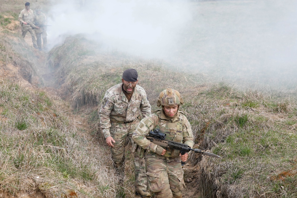 U.S. Army Soldiers Run Bayonet Lanes During British Army Leader Development Programme