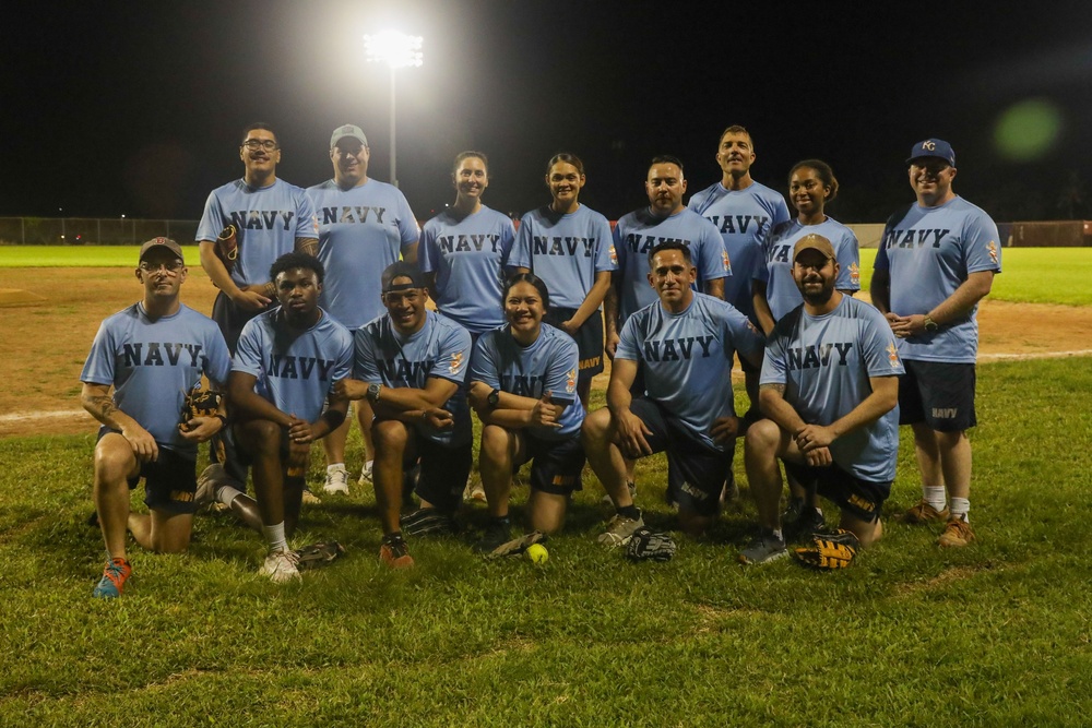 Sailors compete against Soldiers in Navy vs. Army softball game during American Samoa Navy Week