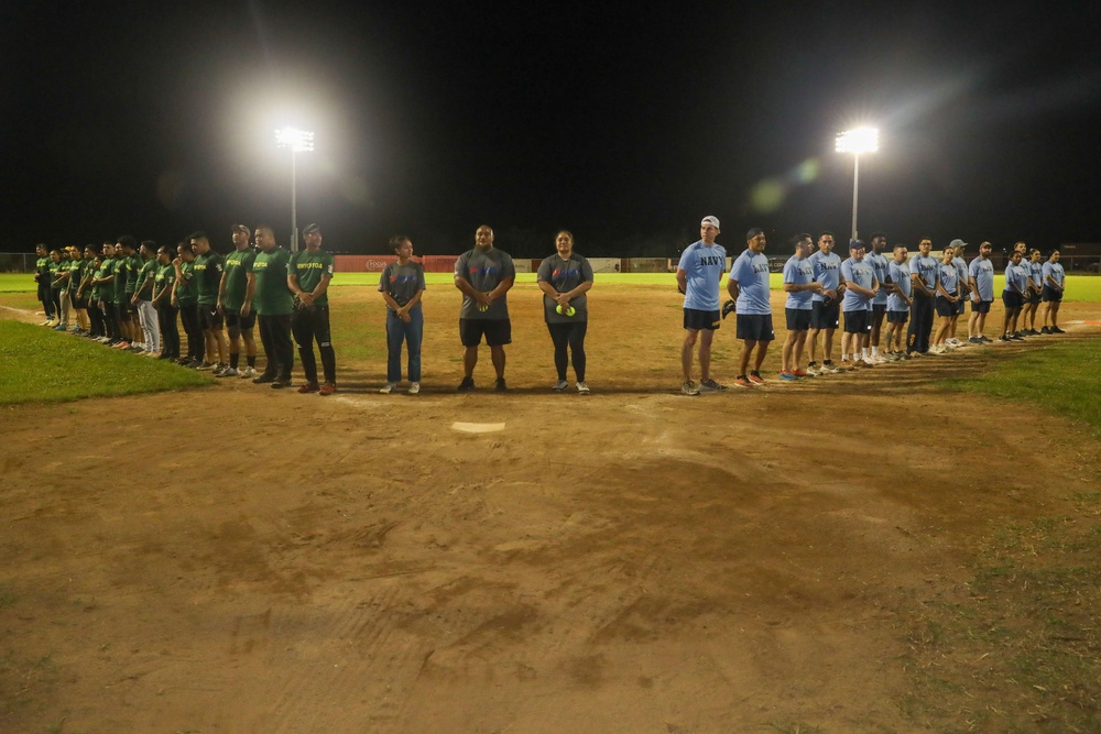 Sailors compete against Soldiers in Navy vs. Army softball game during American Samoa Navy Week