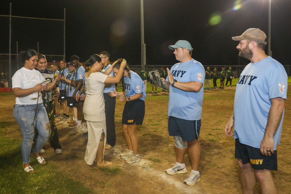 Sailors compete against Soldiers in Navy vs. Army softball game during American Samoa Navy Week