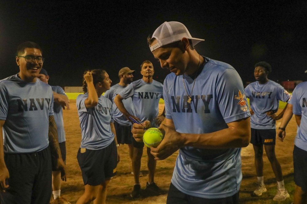 Sailors compete against Soldiers in Navy vs. Army softball game during American Samoa Navy Week