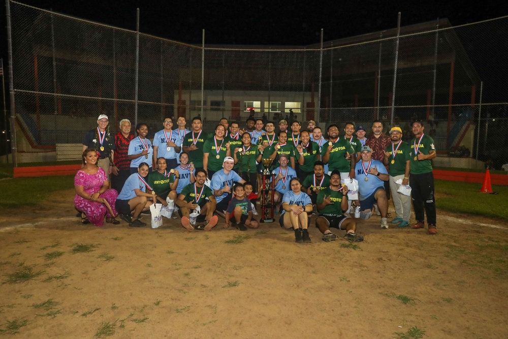 Sailors compete against Soldiers in Navy vs. Army softball game during American Samoa Navy Week