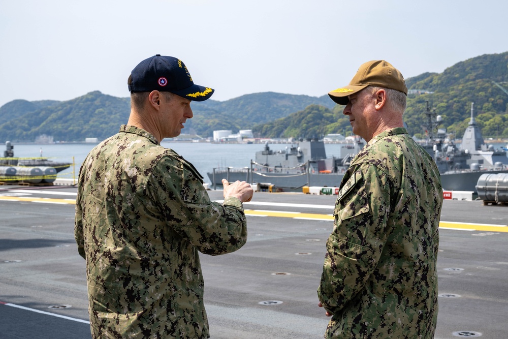 Rear Admiral Stuart C. Satterwhite visits USS America