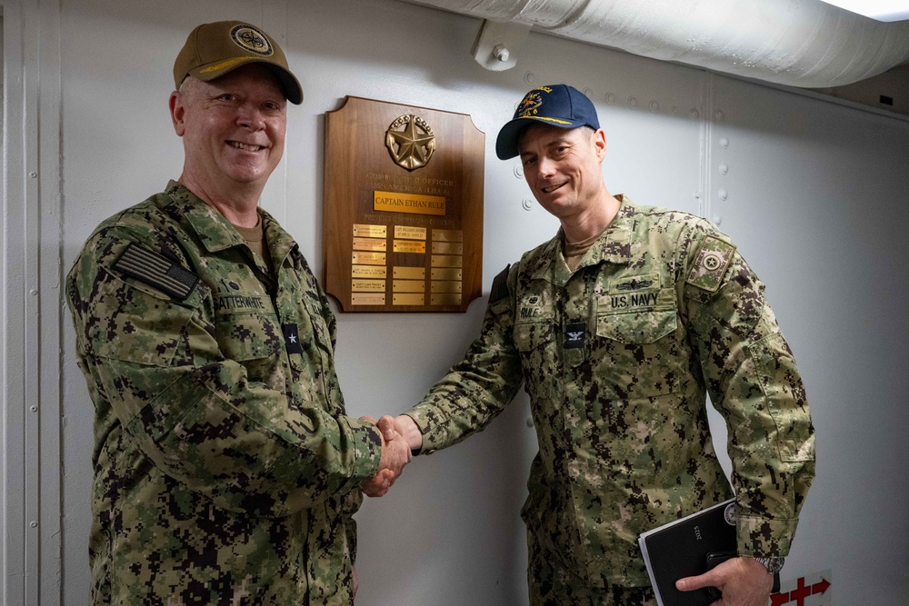 Rear Admiral Stuart C. Satterwhite visits USS America