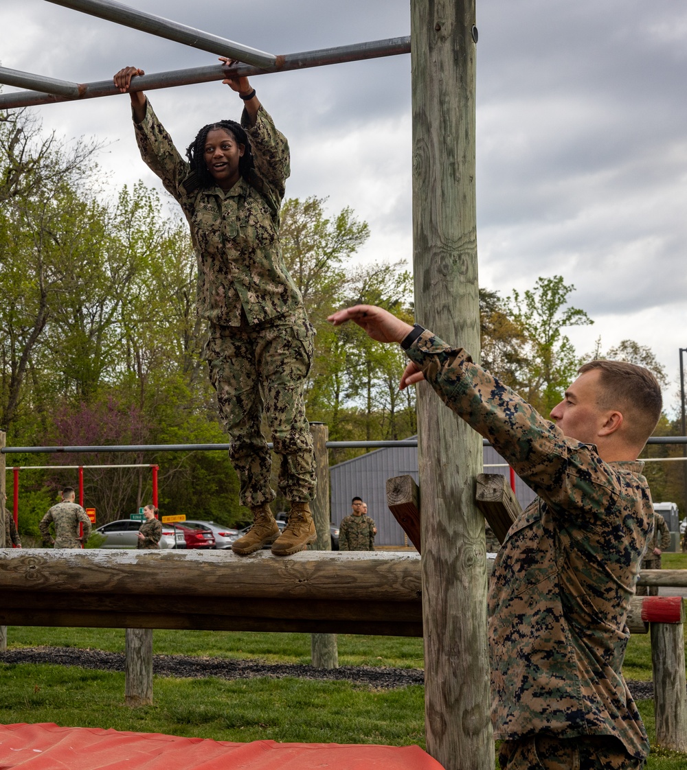 U.S. Marines With Security Battalion Participate in Obstacle Course PT
