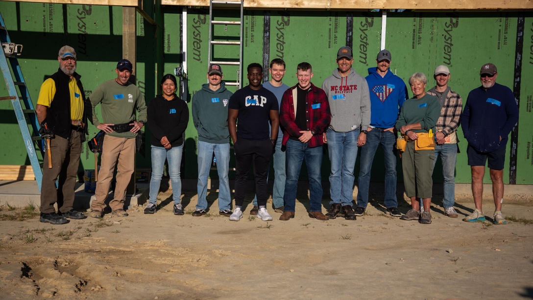 U.S. Marines and Sailors with the 24th Marine Expeditionary Unit (MEU), volunteer with the Habitat for Humanity foundation in Wilmington, N.C., April 16, 2025. 24th MEU Marines and Sailors volunteer with different organizations to give back to local communities and build relationships. (U.S. Marine Corps photo by Cpl. Victoria Hutt)