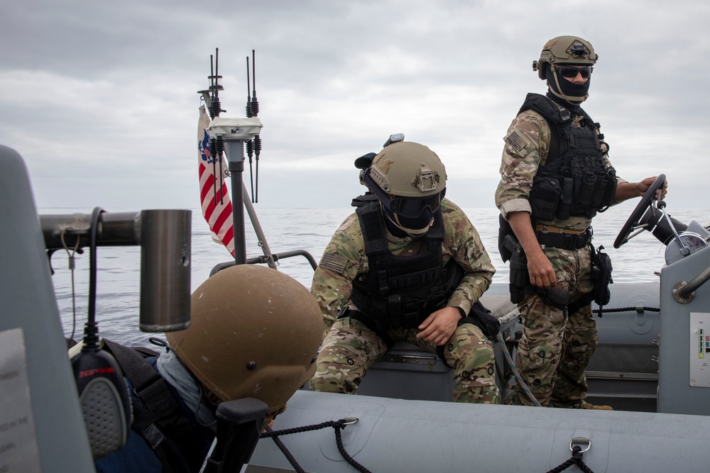 U.S.S. Stockdale conducts small-boat operations with U.S. Coast Guard