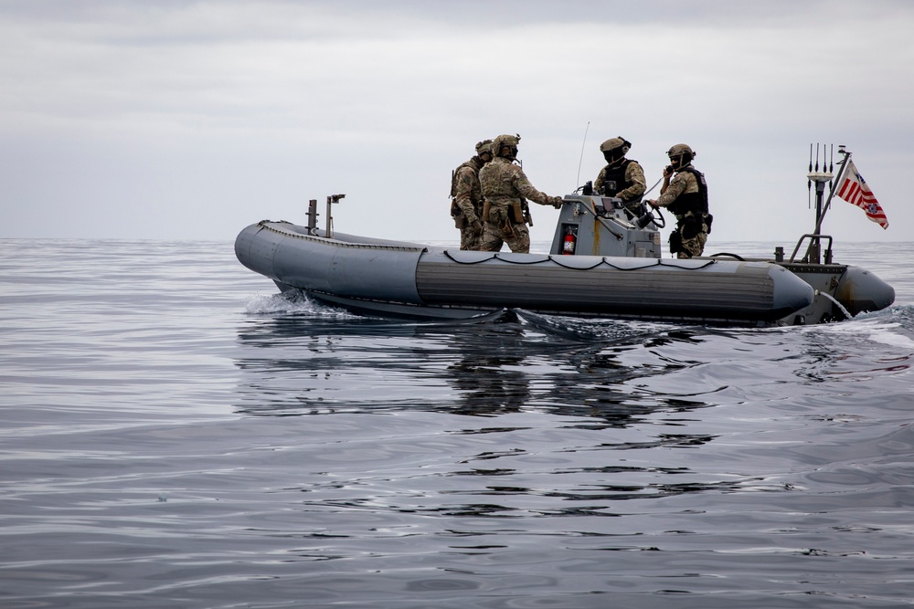U.S.S. Stockdale conducts small-boat operations with U.S. Coast Guard