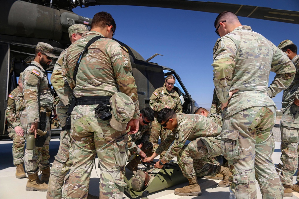 U.S. Soldiers conduct training on aerial medical evacuation