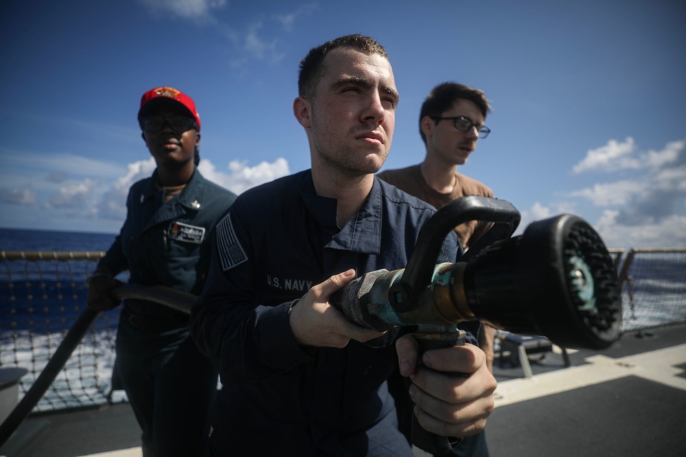 USS Milius (DDG 69) Conducts Aircraft Firefighting Drill While Operating in the Indian Ocean