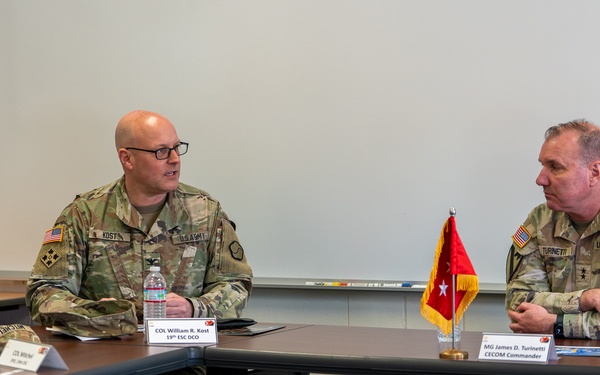 The U.S. Army Materiel Support Command – Korea welcomed Maj. Gen. James D. Turinetti, commanding general of the U.S. Army Communications-Electronics Command and Command Sgt. Maj. Jay A. High on Apr. 15.