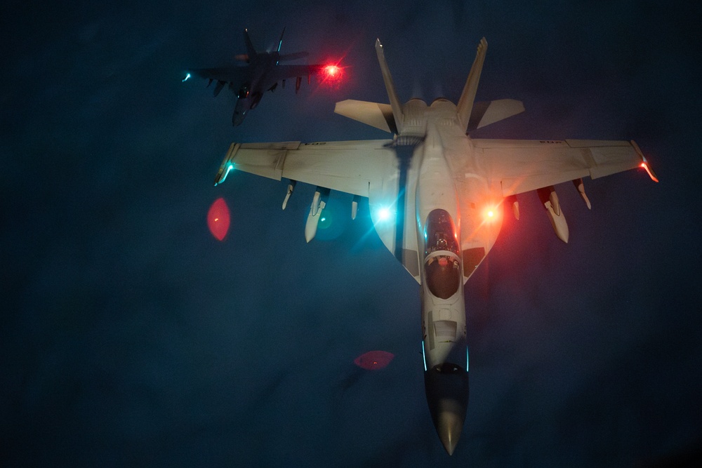 U.S. Navy F/A-18 Super Hornets conduct operations in the CENTCOM AOR