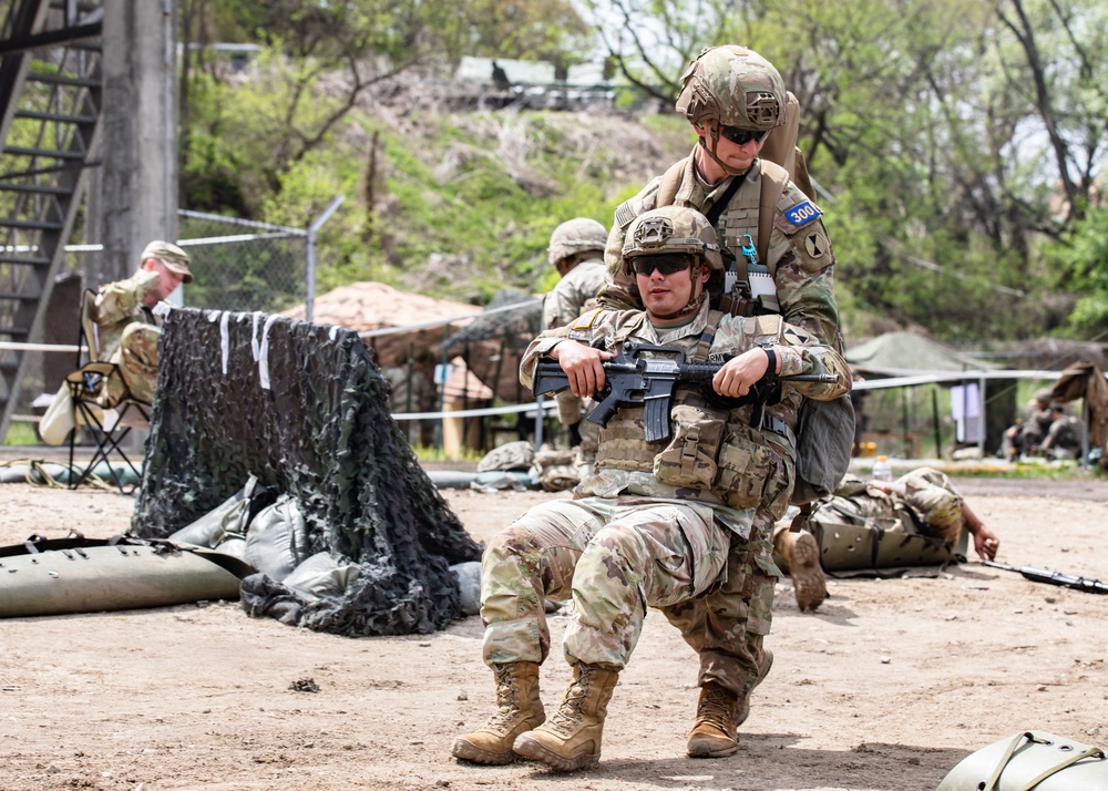 U.S. Army and Republic of Korea soldiers compete in Expert Soldier, Infantry and Field Medical Badge training.