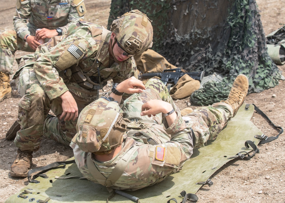 U.S. Army and Republic of Korea soldiers compete in Expert Soldier, Infantry and Field Medical Badge training.
